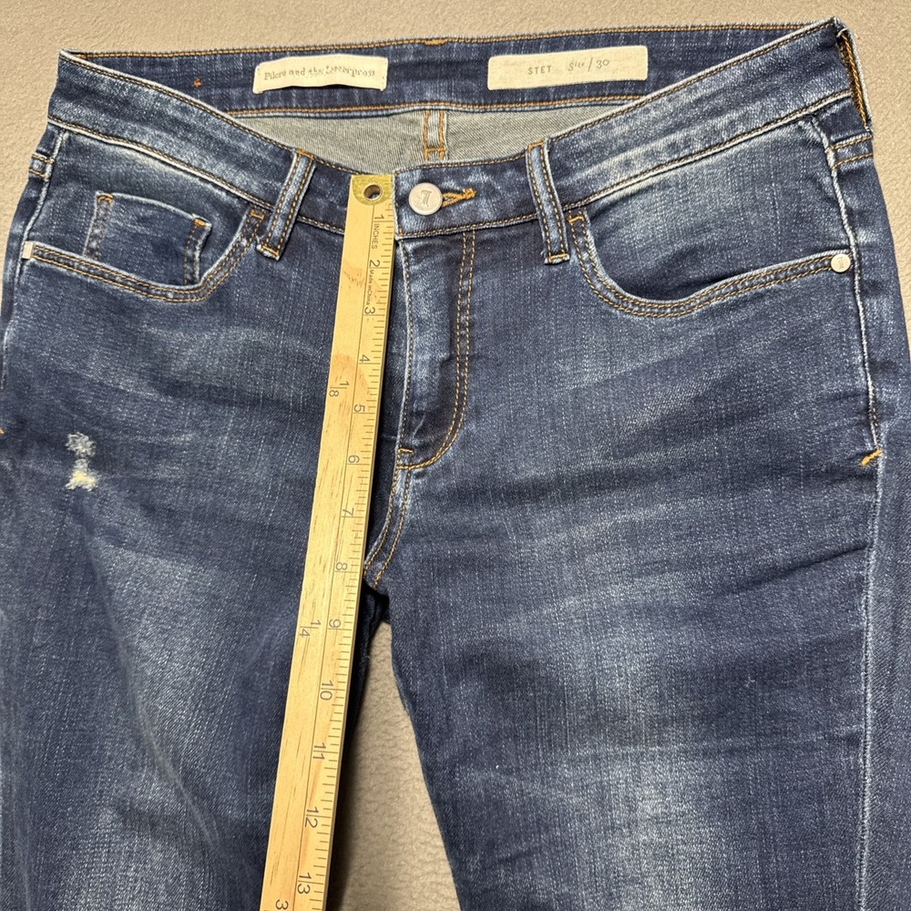 Pilcro Anthropologie Stet Jeans Womens Sz 30x27 Distressed Crop Faded Dark Denim - Picture 4 of 12